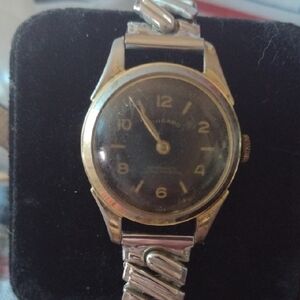 MidCentury Swiss Made Wingard Diamond Tooled Gold and Silver Watch